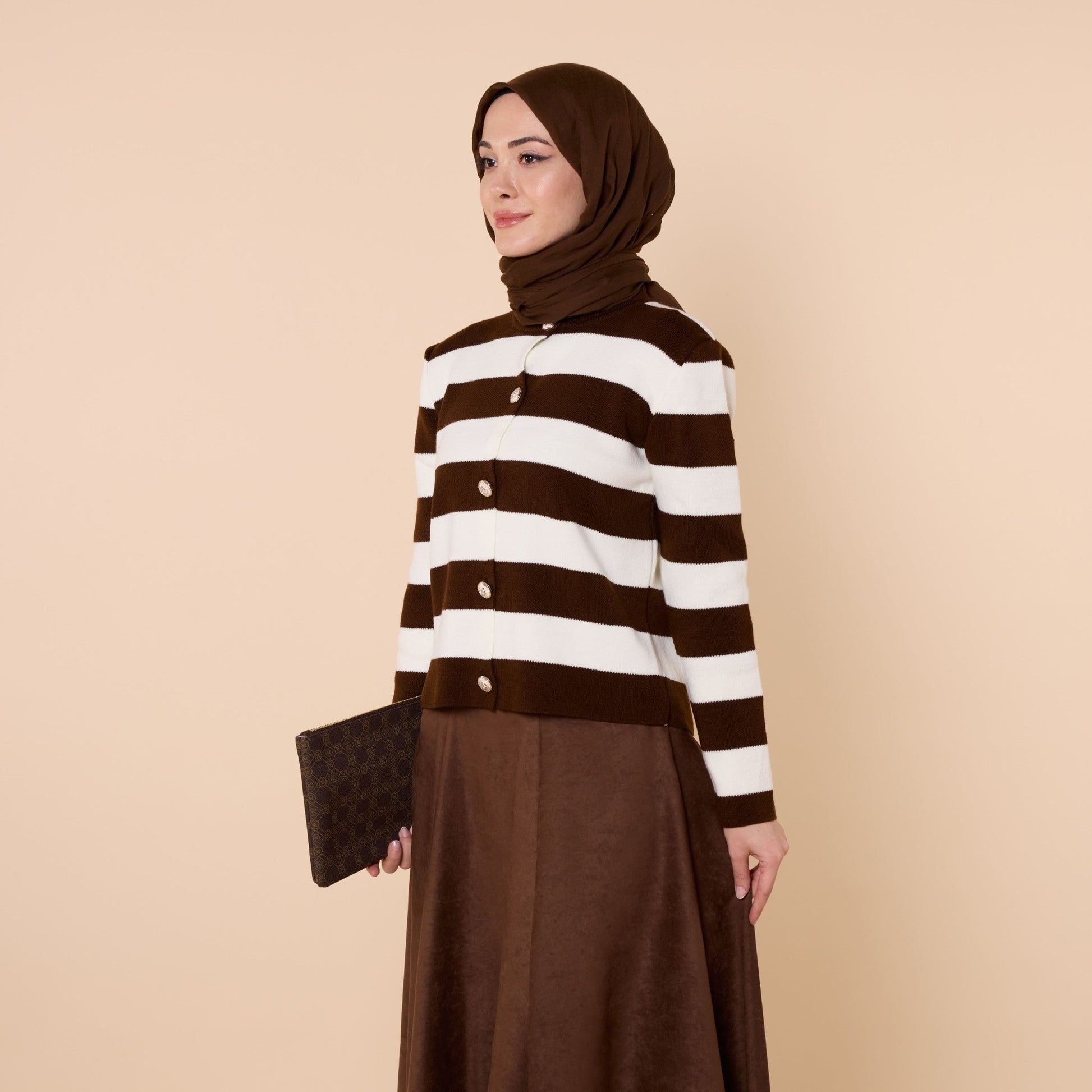 Striped Knit Cardigan With Button Detail