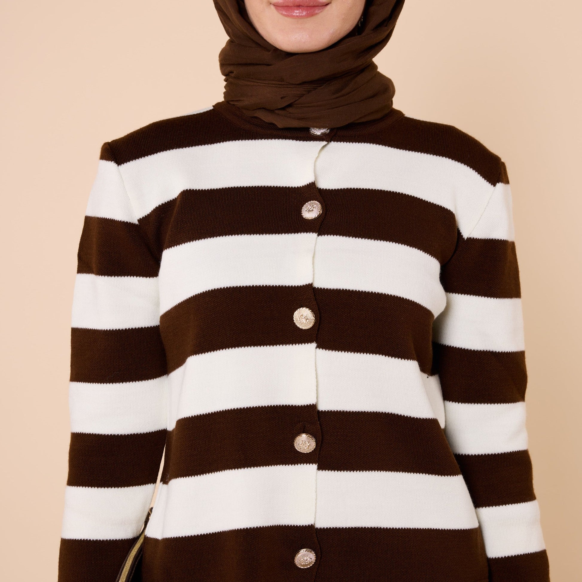 Striped Knit Cardigan With Button Detail