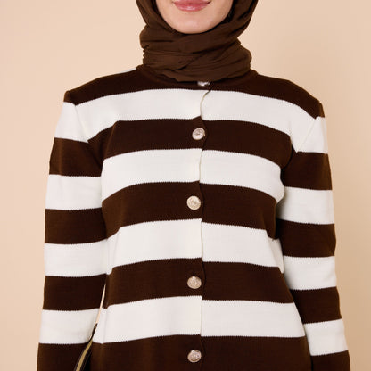 Striped Knit Cardigan With Button Detail