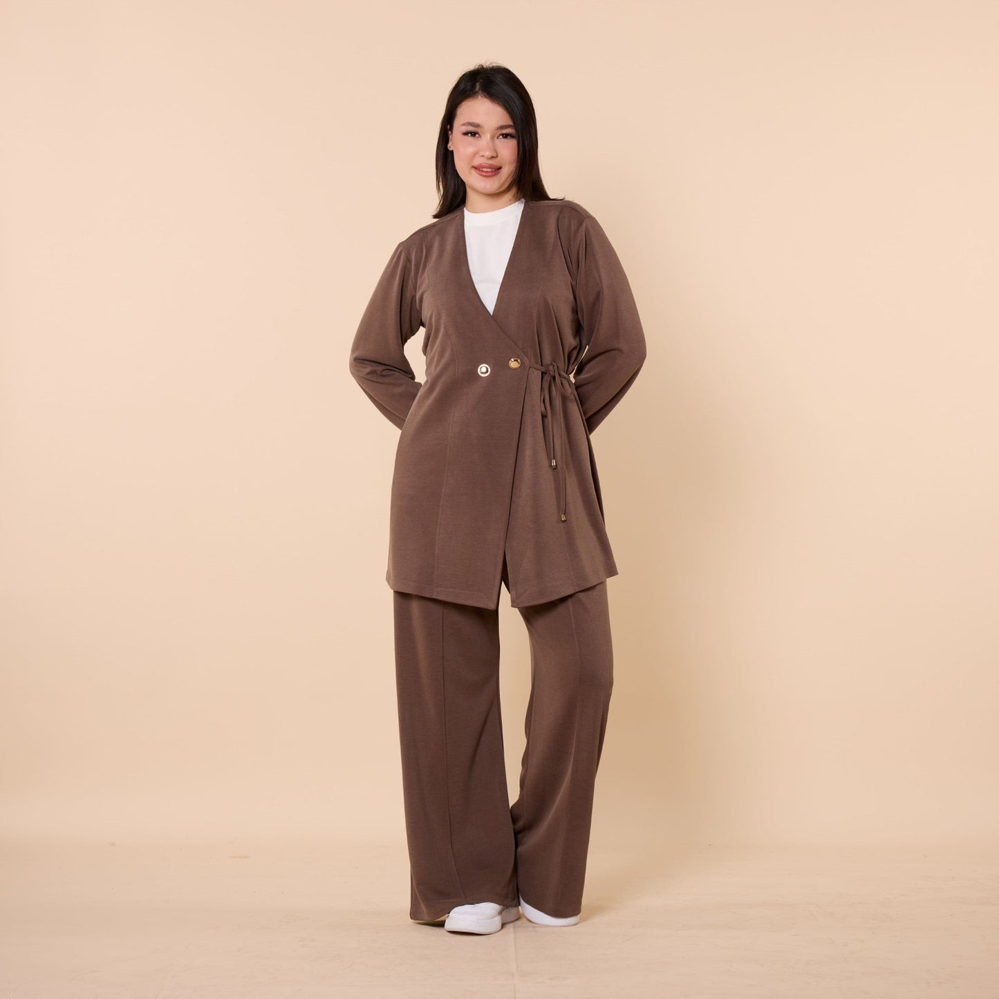 Wrap Look Three Piece Set With Waist Tie