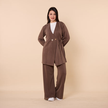 Wrap Look Three Piece Set With Waist Tie