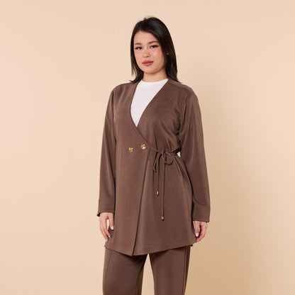 Wrap Look Three Piece Set With Waist Tie