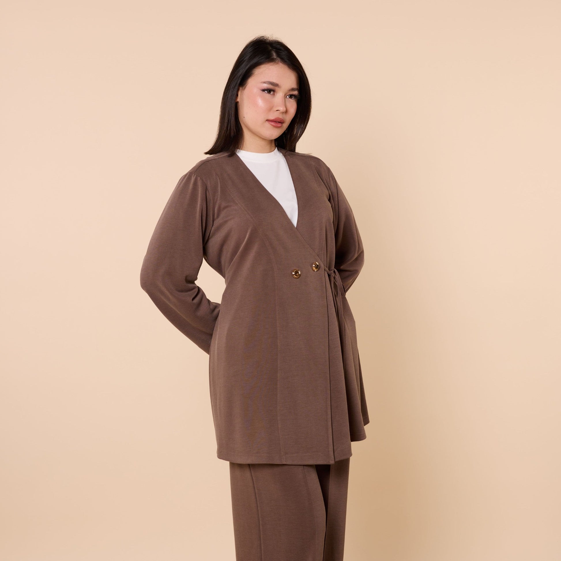 Wrap Look Three Piece Set With Waist Tie
