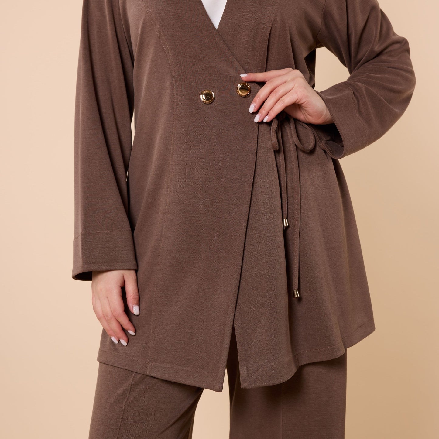 Wrap Look Three Piece Set With Waist Tie
