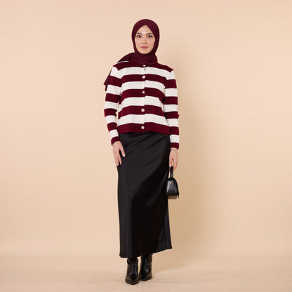 Striped Knit Cardigan With Button Detail