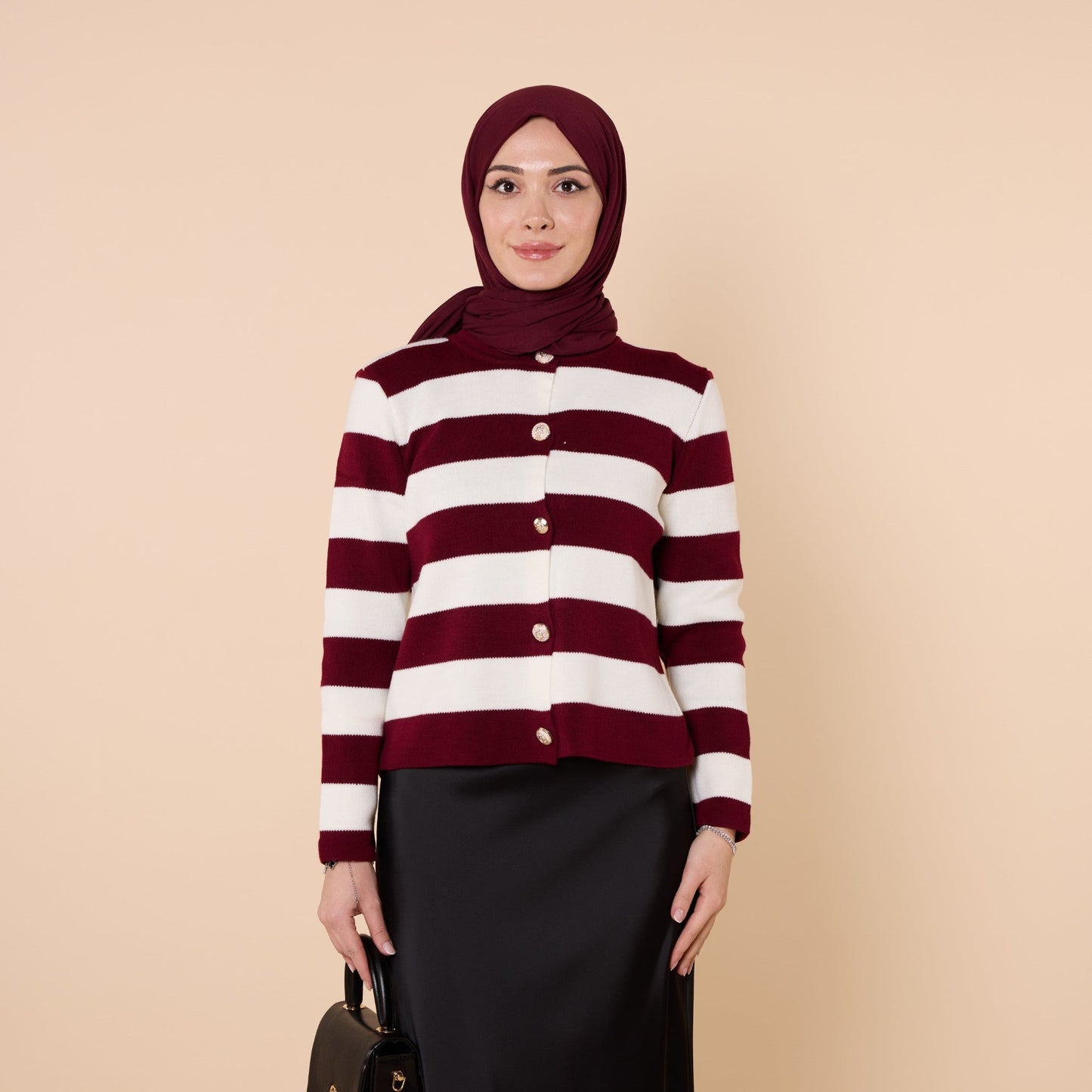 Striped Knit Cardigan With Button Detail