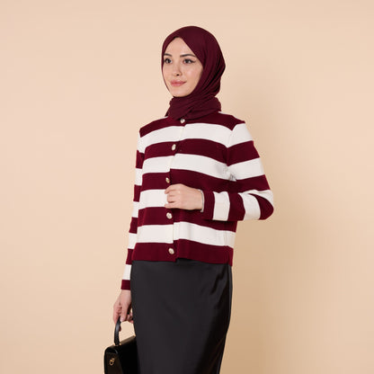 Striped Knit Cardigan With Button Detail