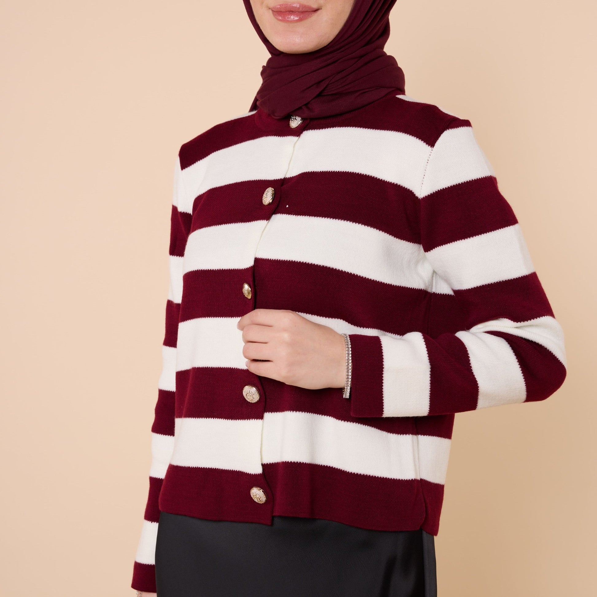 Striped Knit Cardigan With Button Detail