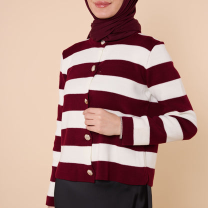 Striped Knit Cardigan With Button Detail