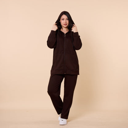 Zip Front Hooded Top And Pants Two Piece Set