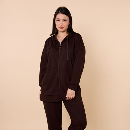 Zip Front Hooded Top And Pants Two Piece Set