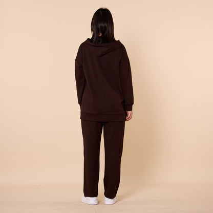 Zip Front Hooded Top And Pants Two Piece Set