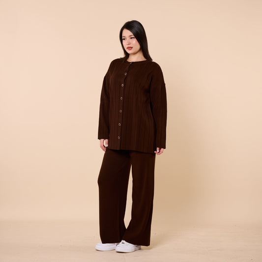 Striped Detail Buttoned Knit Two Piece Set