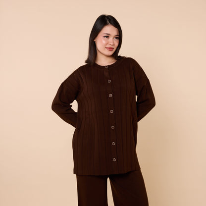 Striped Detail Buttoned Knit Two Piece Set