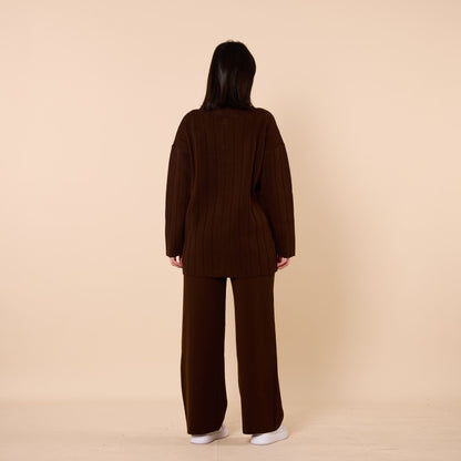 Striped Detail Buttoned Knit Two Piece Set