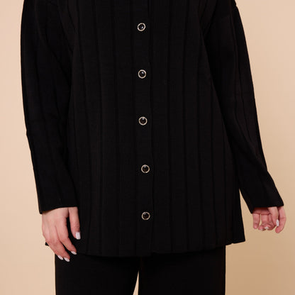 Striped Detail Buttoned Knit Two Piece Set