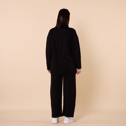 Striped Detail Buttoned Knit Two Piece Set