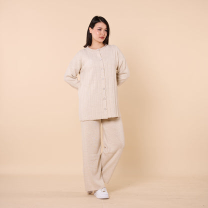 Striped Detail Buttoned Knit Two Piece Set