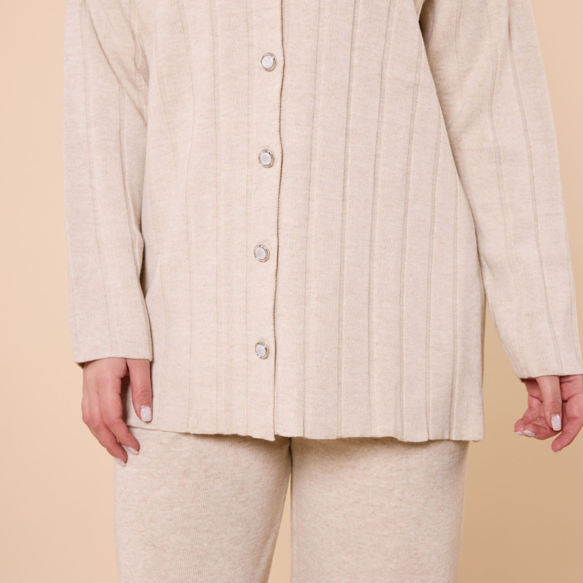 Striped Detail Buttoned Knit Two Piece Set