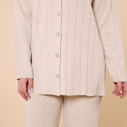 Striped Detail Buttoned Knit Two Piece Set