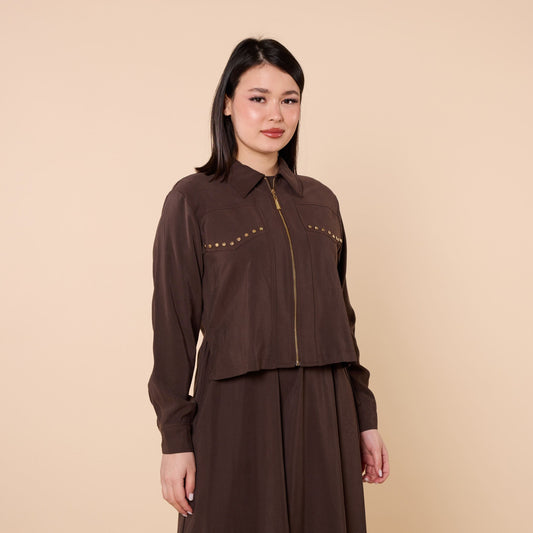 Polo Collar Jacket Style Long Dress With Waist Tie