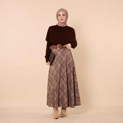 Brown Plaid Skirt With Belt Detail