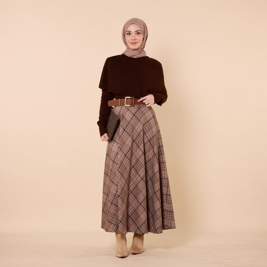 Brown Plaid Skirt With Belt Detail