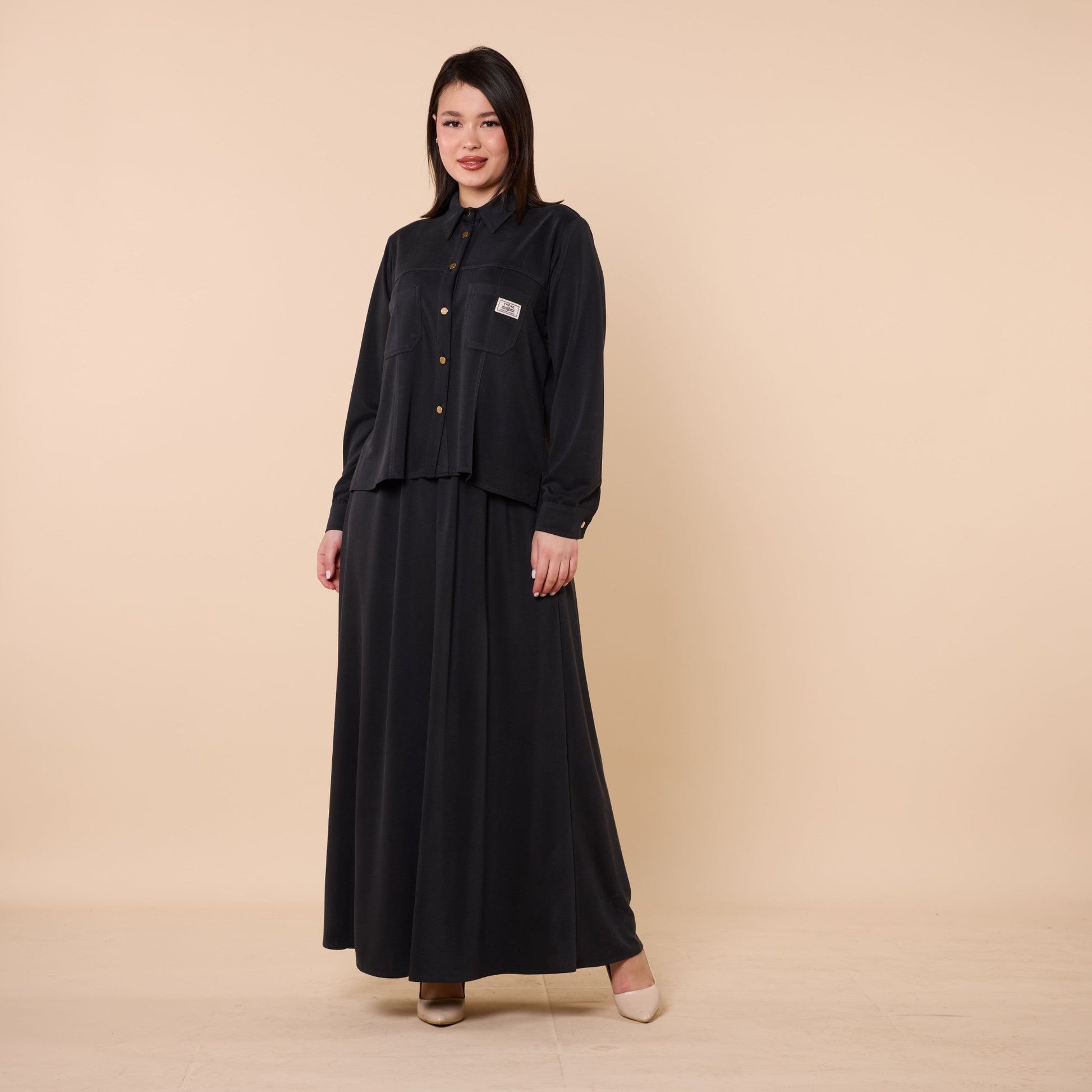 Polo Collar Two Piece Skirt Set With Pocket Detail