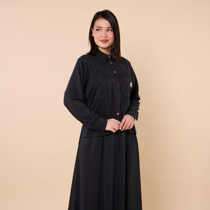 Polo Collar Two Piece Skirt Set With Pocket Detail