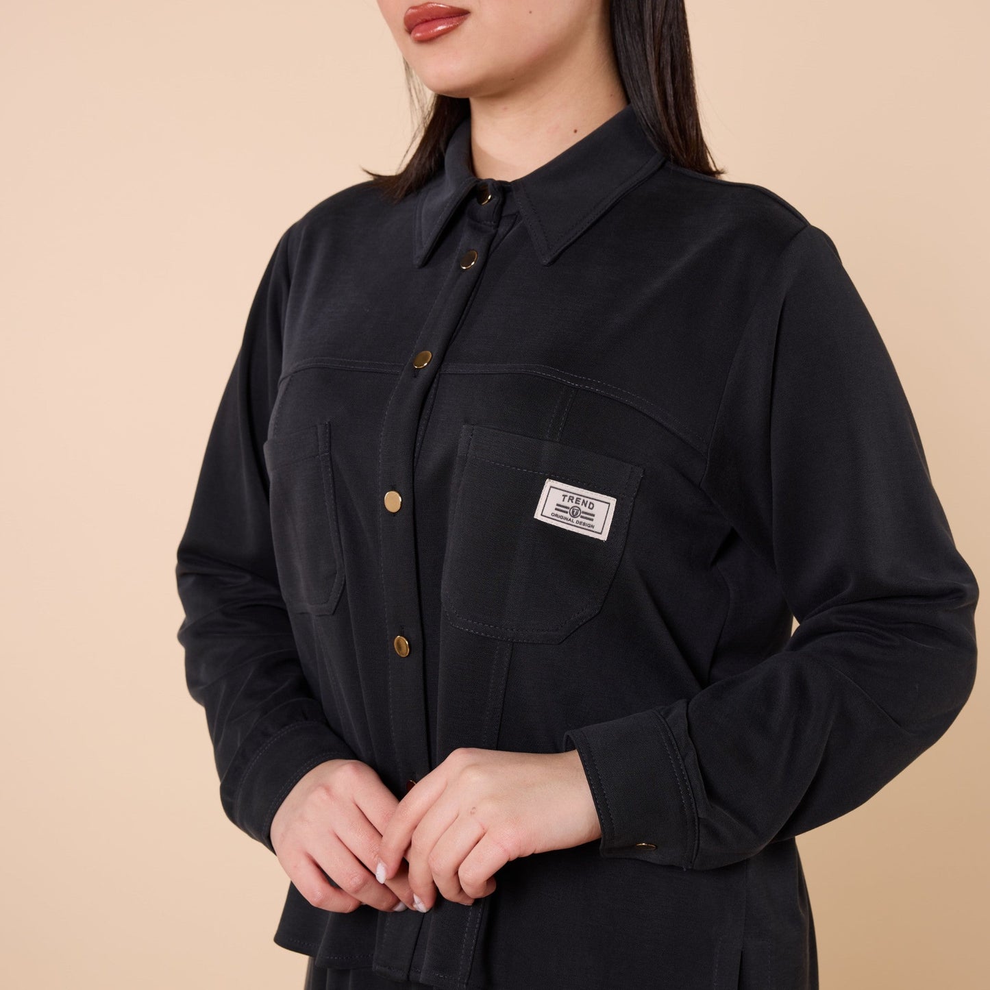 Polo Collar Two Piece Skirt Set With Pocket Detail