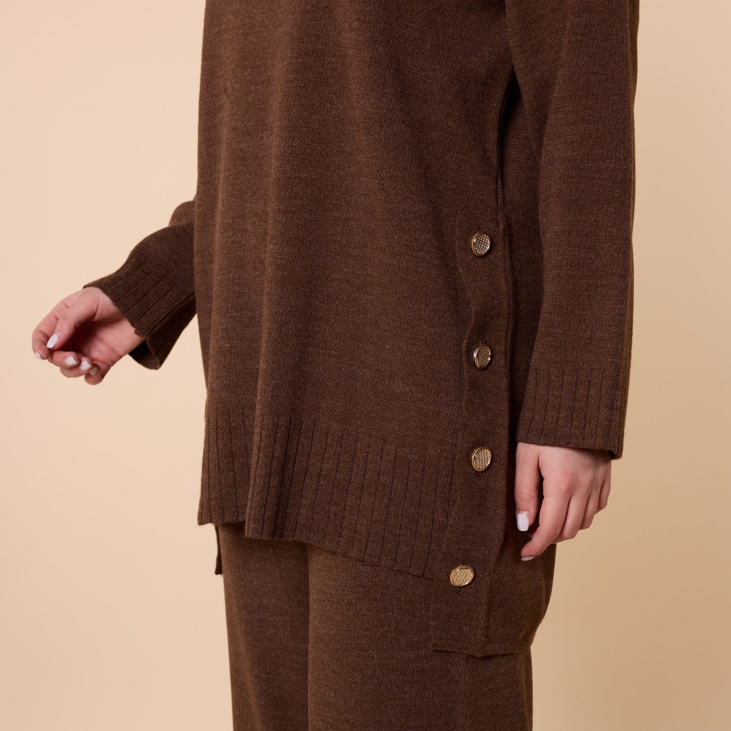 Button Detail Knit Two Piece Pants Set
