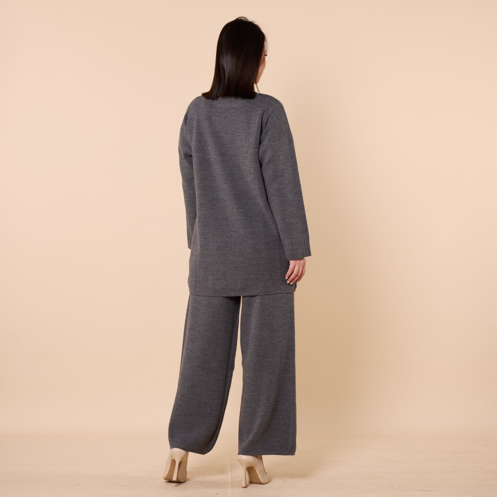 Button Detail Knit Two Piece Pants Set