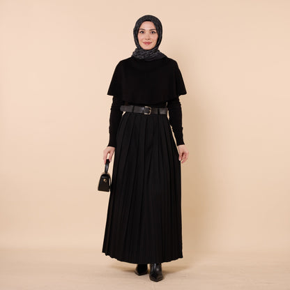 Pleated Flowing Long Skirt With Belt Detail
