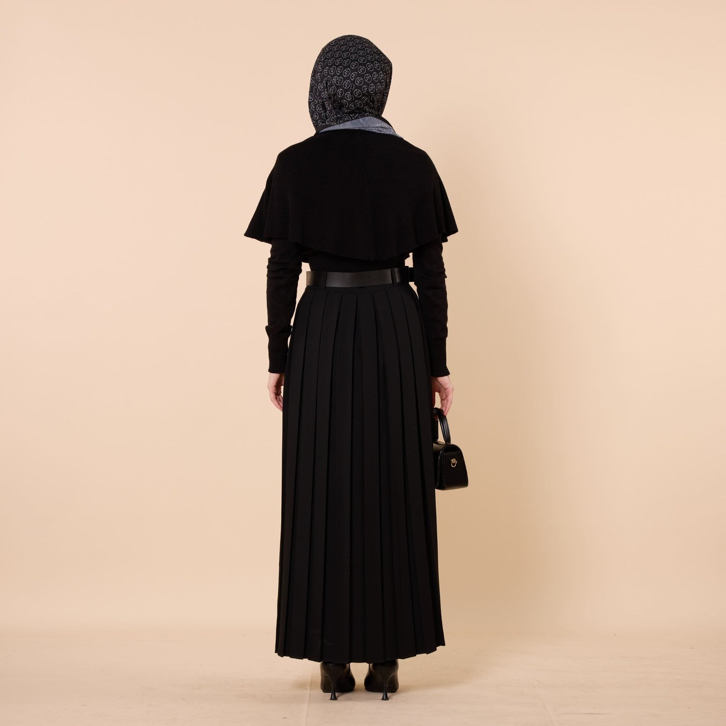 Pleated Flowing Long Skirt With Belt Detail
