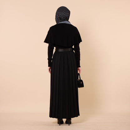 Pleated Flowing Long Skirt With Belt Detail