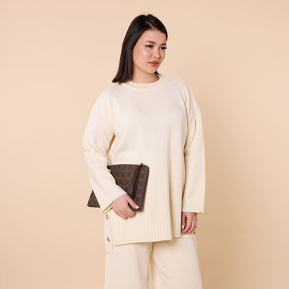 Button Detail Knit Two Piece Pants Set