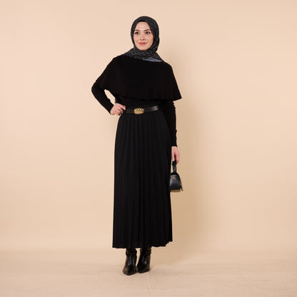 Pleated Stretch Fabric Skirt With Belt Detail