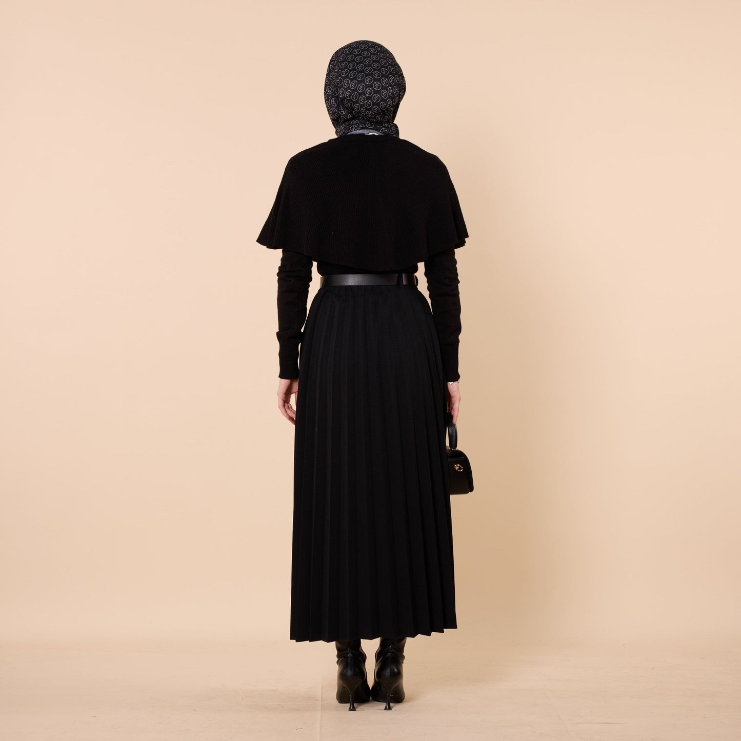 Pleated Stretch Fabric Skirt With Belt Detail