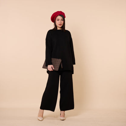 Button Detail Knit Two Piece Pants Set