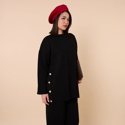 Button Detail Knit Two Piece Pants Set