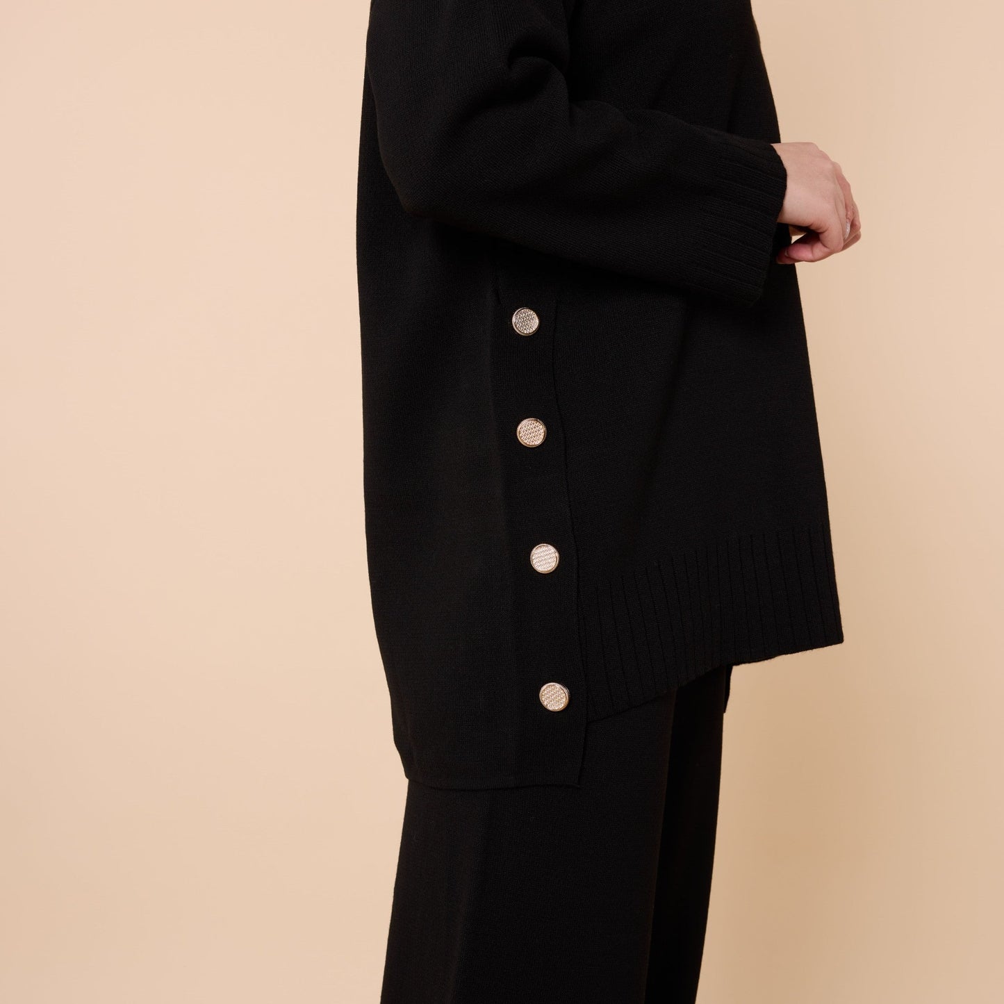 Button Detail Knit Two Piece Pants Set