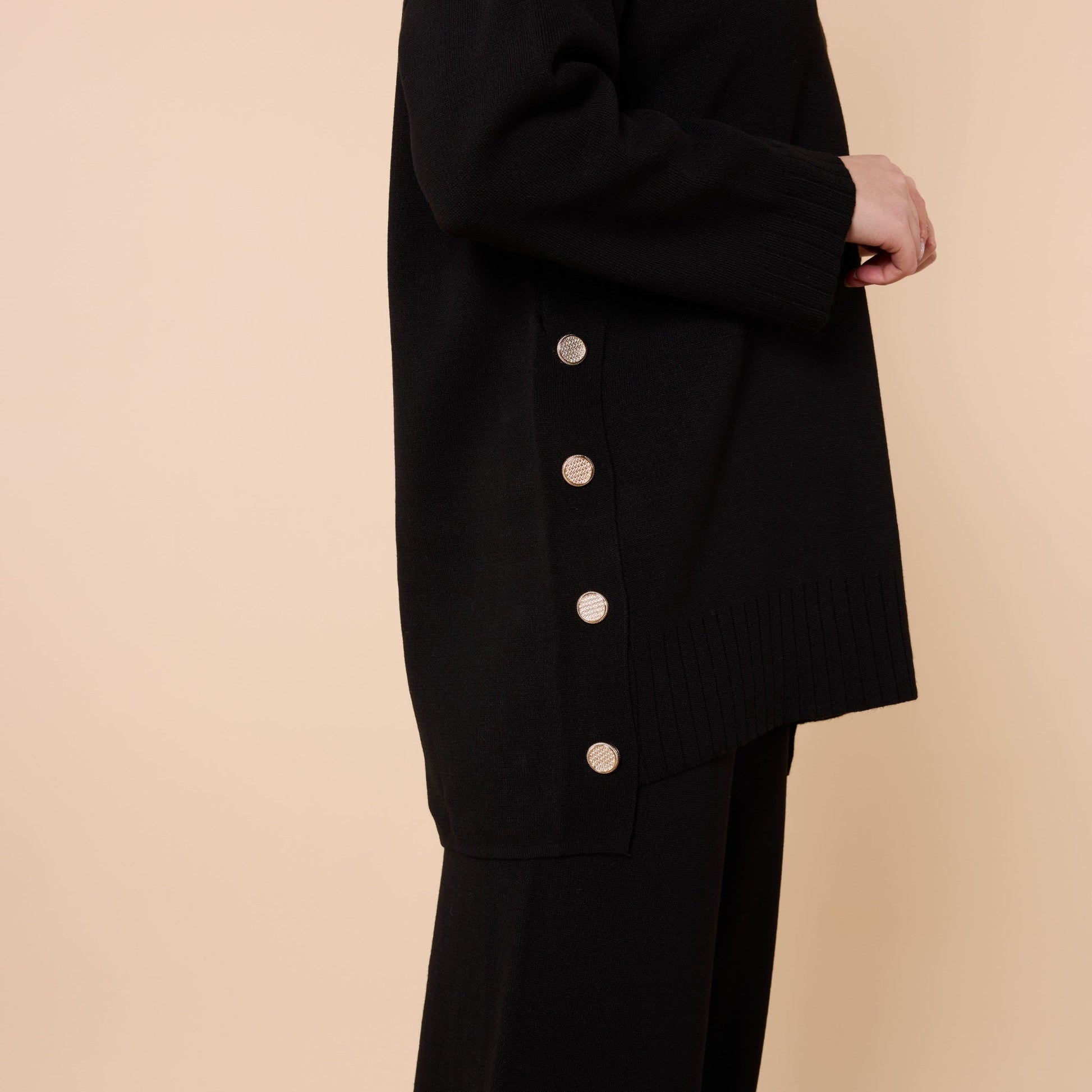 Button Detail Knit Two Piece Pants Set