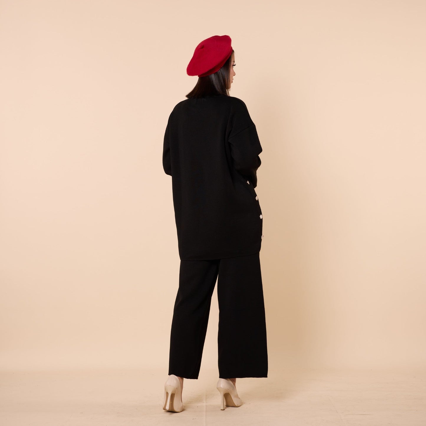 Button Detail Knit Two Piece Pants Set