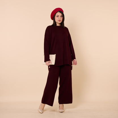 Button Detail Knit Two Piece Pants Set