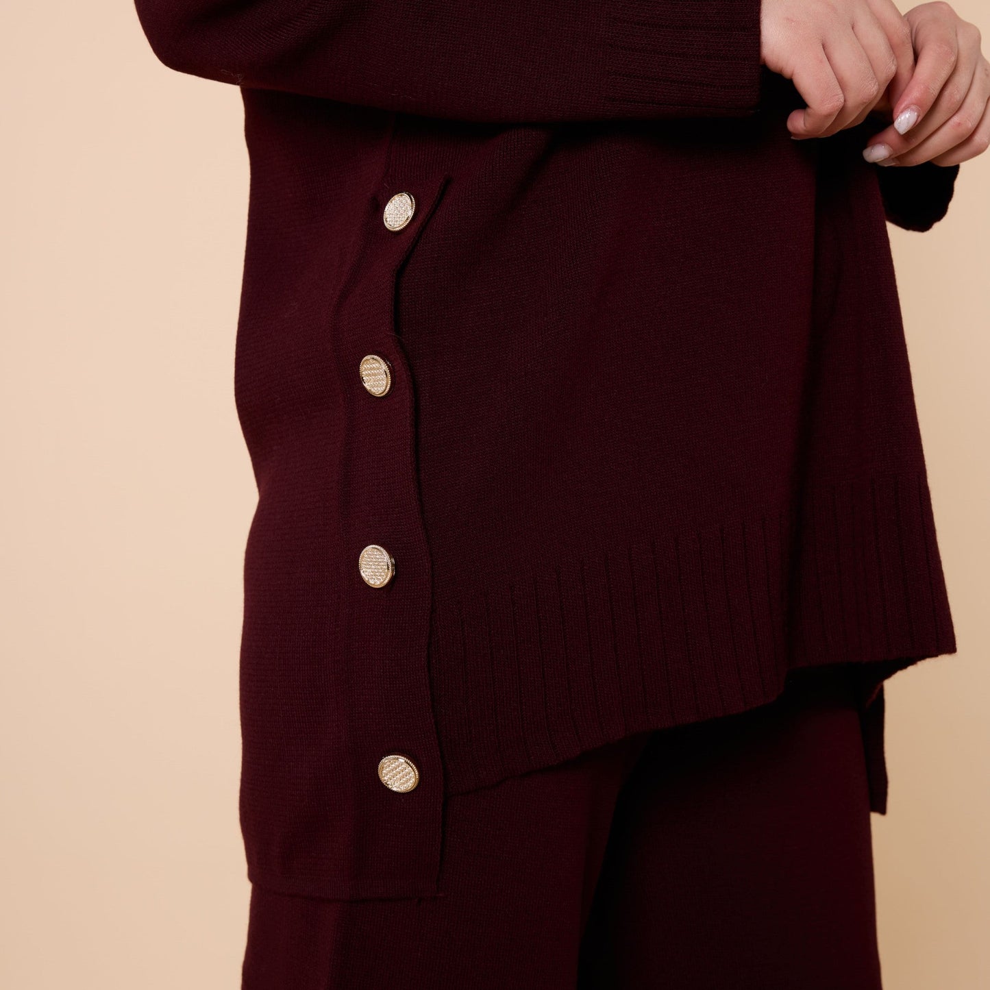 Button Detail Knit Two Piece Pants Set