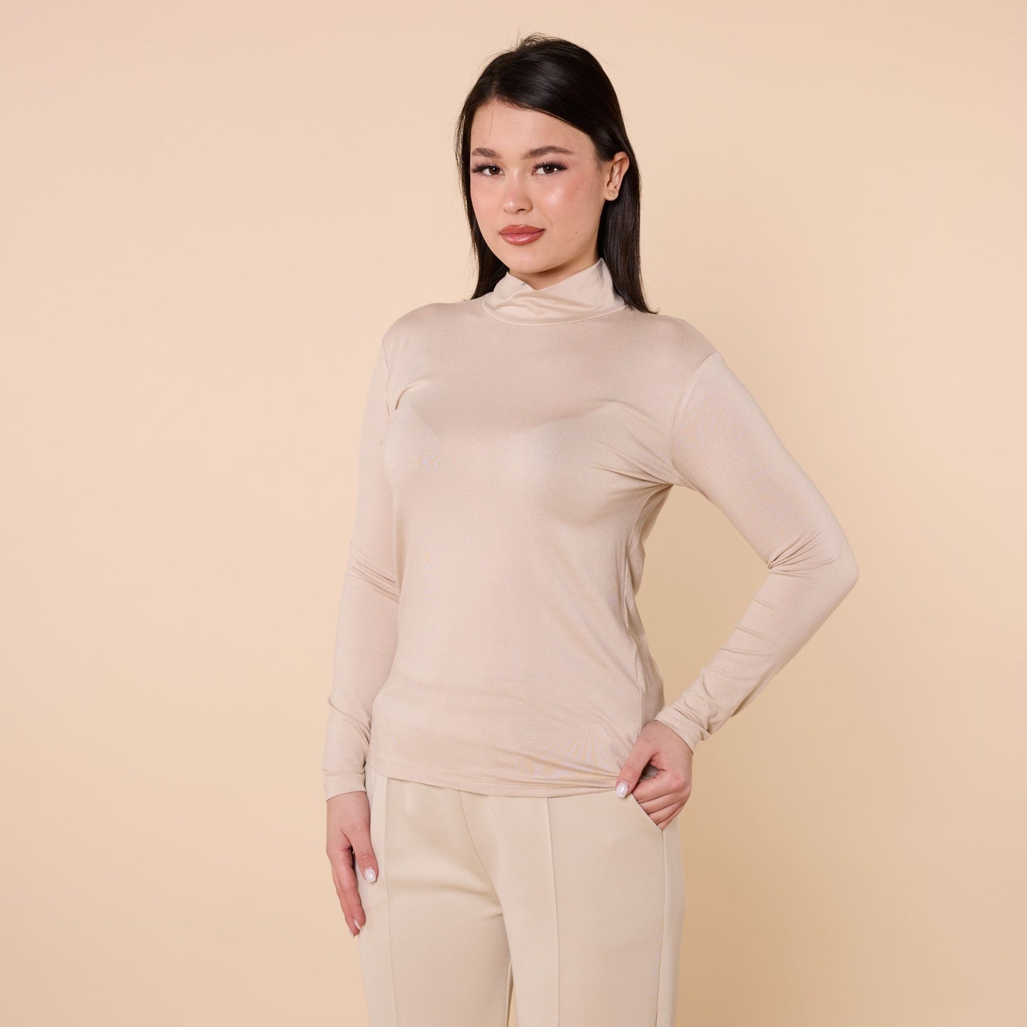 Long Sleeve Turtleneck Stretch Jersey Bodysuit