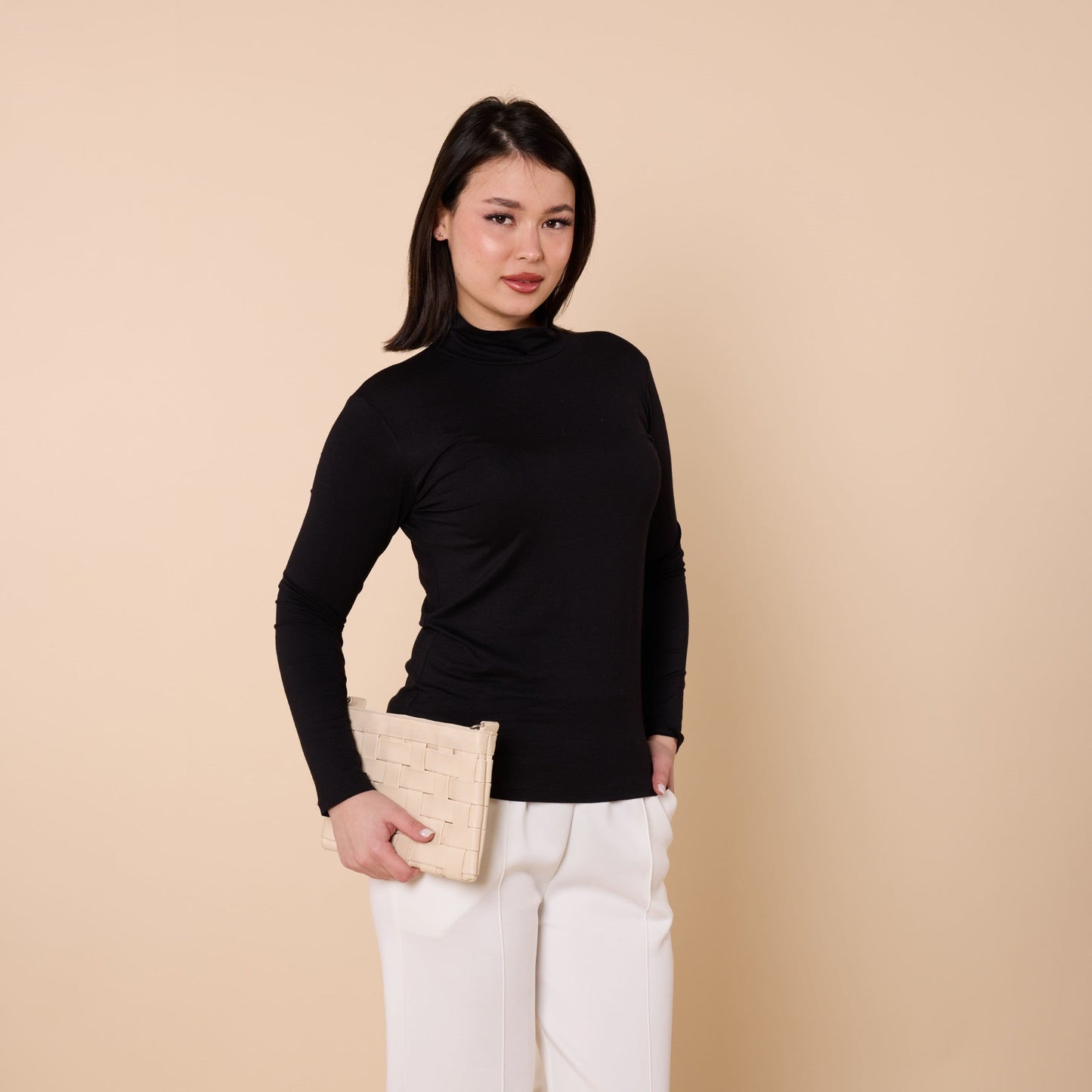 Long Sleeve Turtleneck Stretch Jersey Bodysuit