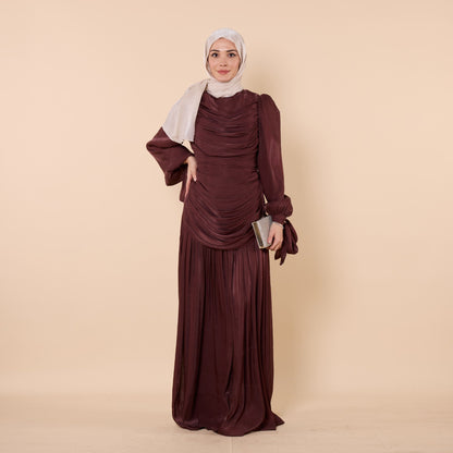 High Neck Pleated Chiffon Long Dress