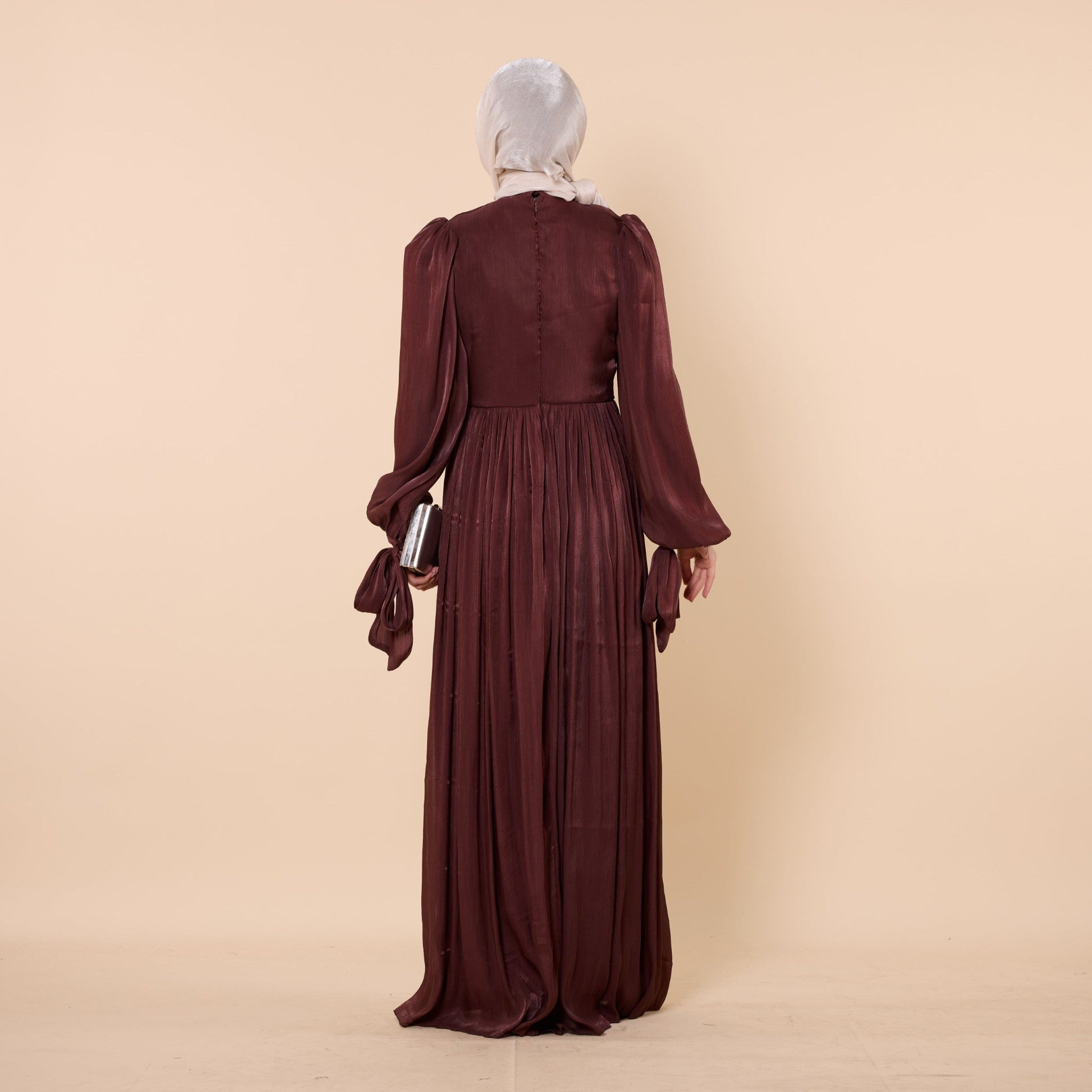 High Neck Pleated Chiffon Long Dress