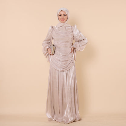 High Neck Pleated Chiffon Long Dress